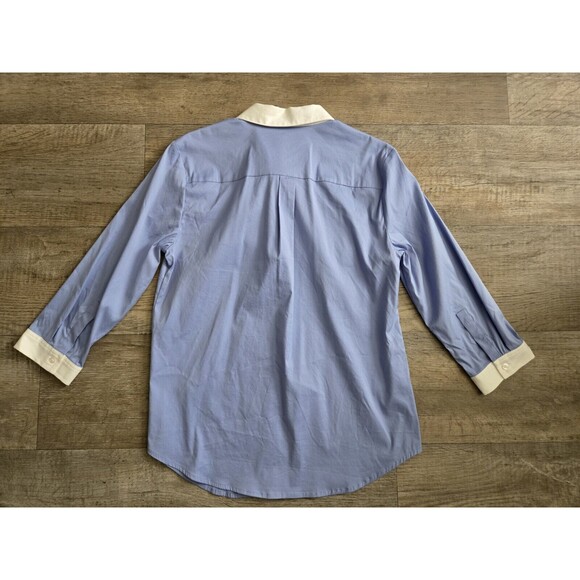 ANN TAYLOR Women's Blue Poplin Button Up Rhinestone 3/4 Sleeve Shirt Size 6 - Picture 2 of 7